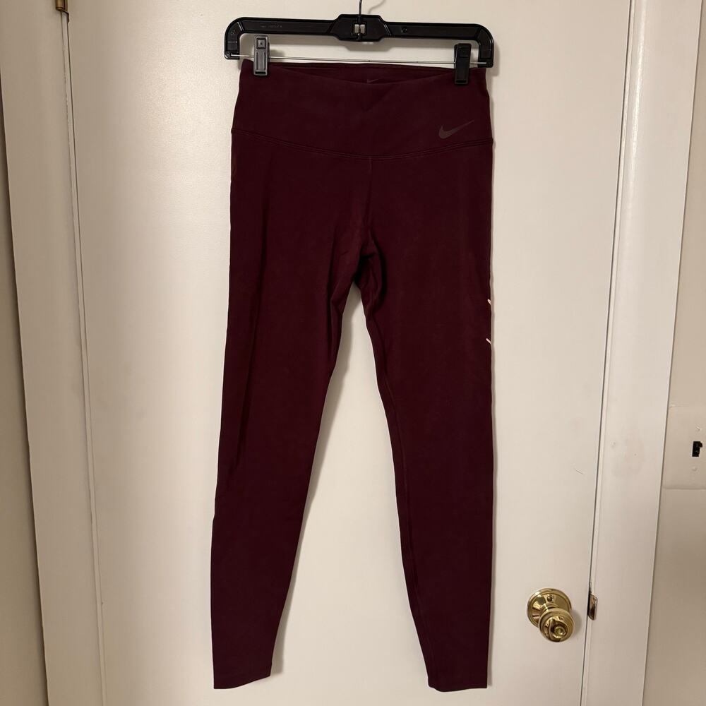 Nike Womens Maroon Dark Red Dri-Fit "Just Do It" Spell Out Leggings Size Small